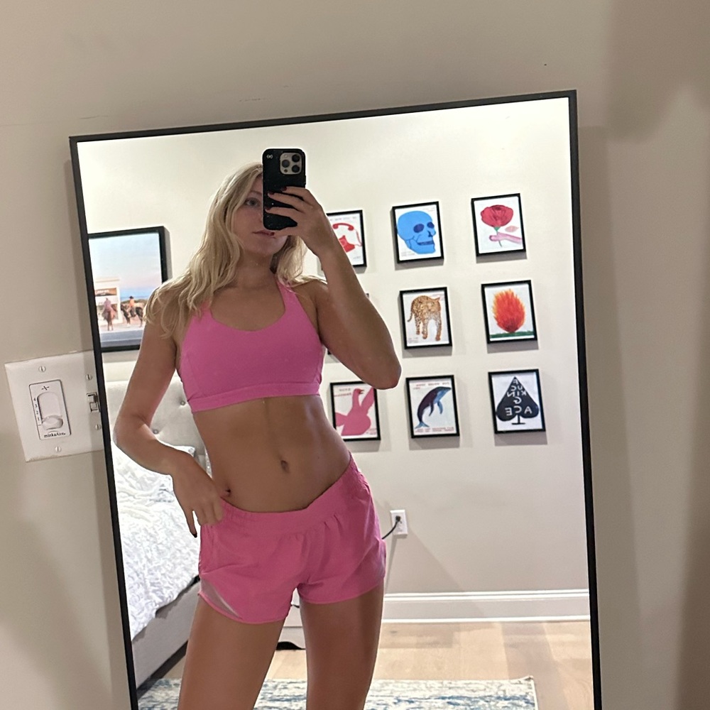 Lululemon pink shorts and bra set